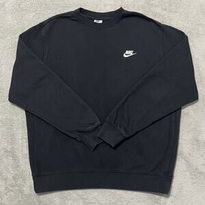 Nike Sweatshirt Mens L Black Club Fleece Embroidered Logo Crew Neck Sweater